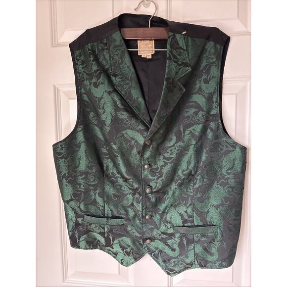 Wah Maker Frontier Clothing Vest Men XL 48 Green/black Paisly Waistcoat USA Made - Picture 1 of 14